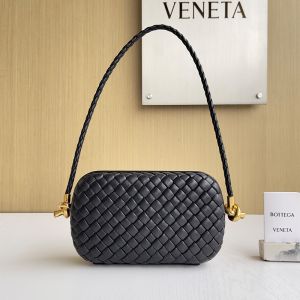 Bottega Veneta Knot Clutch on Strap In Intreccio Leather Black