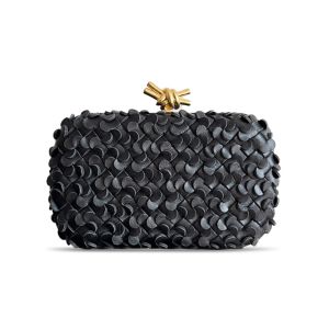 Bottega Veneta Knot Clutch In Intreccio Petal Lambskin Black
