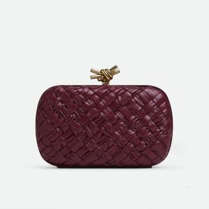Bottega Veneta Knot Minaudiere Clutch In Intreccio Leather Burgundy