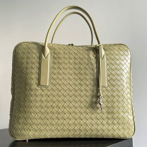 Bottega Veneta Large Getaway Weekender Briefcase In Intreccio Calfskin Khaki