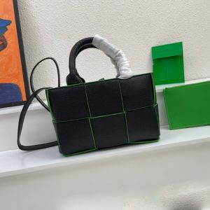 Bottega Veneta Micro Arco Tote with Detachable Strap In Intreccio Grained Leather Black/Green