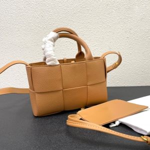 Bottega Veneta Micro Arco Tote with Detachable Strap In Intreccio Grained Leather Brown