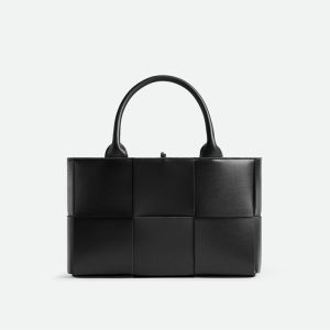 Bottega Veneta Mini Arco Tote with Detachable Strap In Intreccio Leather Black