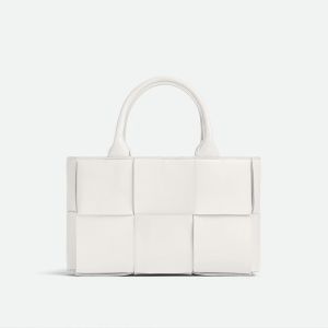 Bottega Veneta Mini Arco Tote with Detachable Strap In Intreccio Leather White