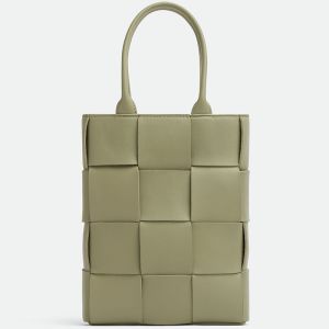 Bottega Veneta Mini Cassette Tote 22 with Detachable Strap In Intreccio Leather Olive