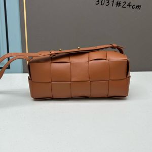 Bottega Veneta Small Brick Cassette Crossbody Bag In Intreccio Leather Brown