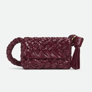 Bottega Veneta Small Kalimero Citta Shoulder Bag In Intreccio Leather Burgundy