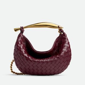 Bottega Veneta Small Sardine Chain Crossbody Bag In Intrecciato Leather Burgundy