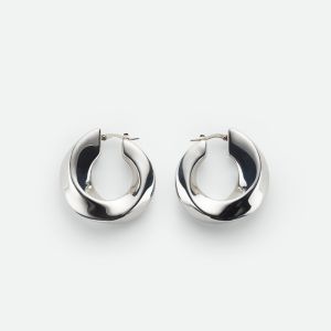 Bottega Veneta Twist Hoop Earrings In Metal Silver