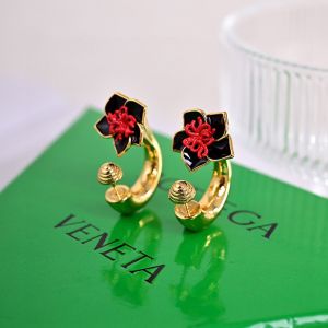 Bottega Veneta Camellia Flower Hoop Earrings In Metal Gold/Red
