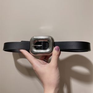 Bottega Veneta Chain Link Belt with Silver Rectangular Buckle In Calfskin Black