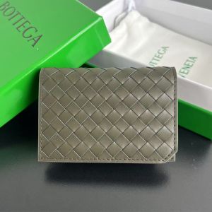 Bottega Veneta Business Card Case In Intrecciato Piccolo Calfskin Khaki