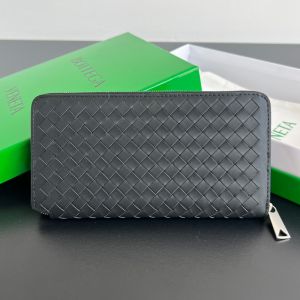 Bottega Veneta Large Zip Around Wallet In Intrecciato Piccolo Calfskin Black