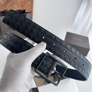 Bottega Veneta 4.0 Belt with Rectangular Buckle In Intrecciato Calfskin Black