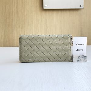 Bottega Veneta Large Zip Around Wallet In Intrecciato Calfskin Khaki