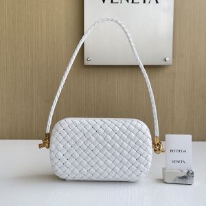 Bottega Veneta Knot Clutch on Strap In Intreccio Leather White