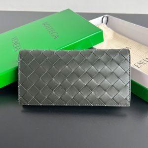 Bottega Veneta Long Wallet with Coin Purse In Intrecciato Calfskin Dark Green/Khaki
