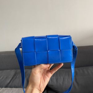 Bottega Veneta Mini Cassette Belt Bag In Intreccio Waxed Calfskin Blue