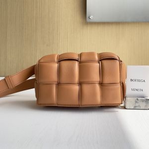 Bottega Veneta Mini Cassette Belt Bag In Intreccio Padded Leather Brown
