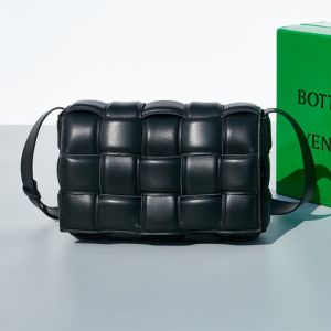 Bottega Veneta Large Cassette Crossbody Bag In Intreccio Padded Lambskin Black