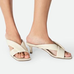 Bottega Veneta Riva 50 Slides Women Shiny Calfskin Beige