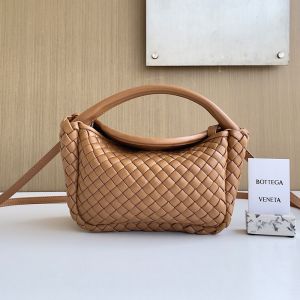 Bottega Veneta Small Cobble Top Handle Bag In Intrecciato Lambskin Brown