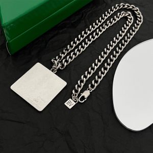 Bottega Veneta Square Tag Pendant Necklace In Metal Silver